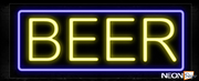 Beer In Yellow And Blue Border Neon Sign